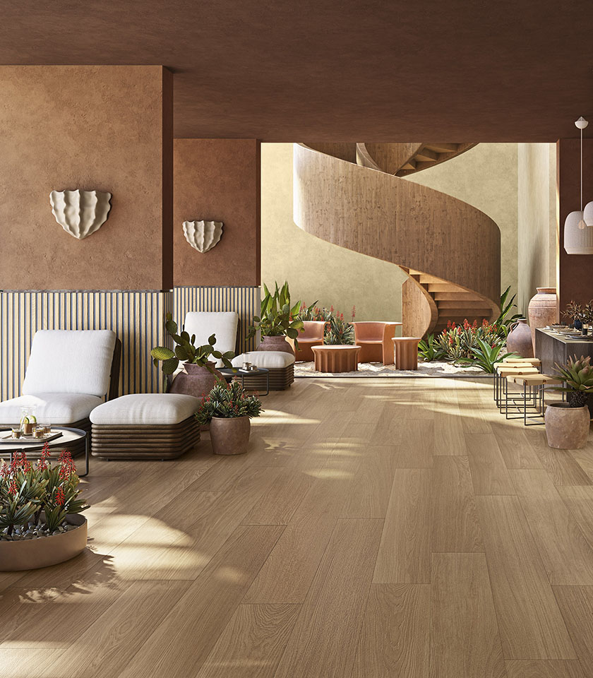 Entdecken Sie, wie Holzoptik-Oberflächen von Lea Ceramiche Innenräume in warme, harmonische und moderne Wohnwelten verwandeln, in denen Natur, Komfort und Design zusammenfinden.